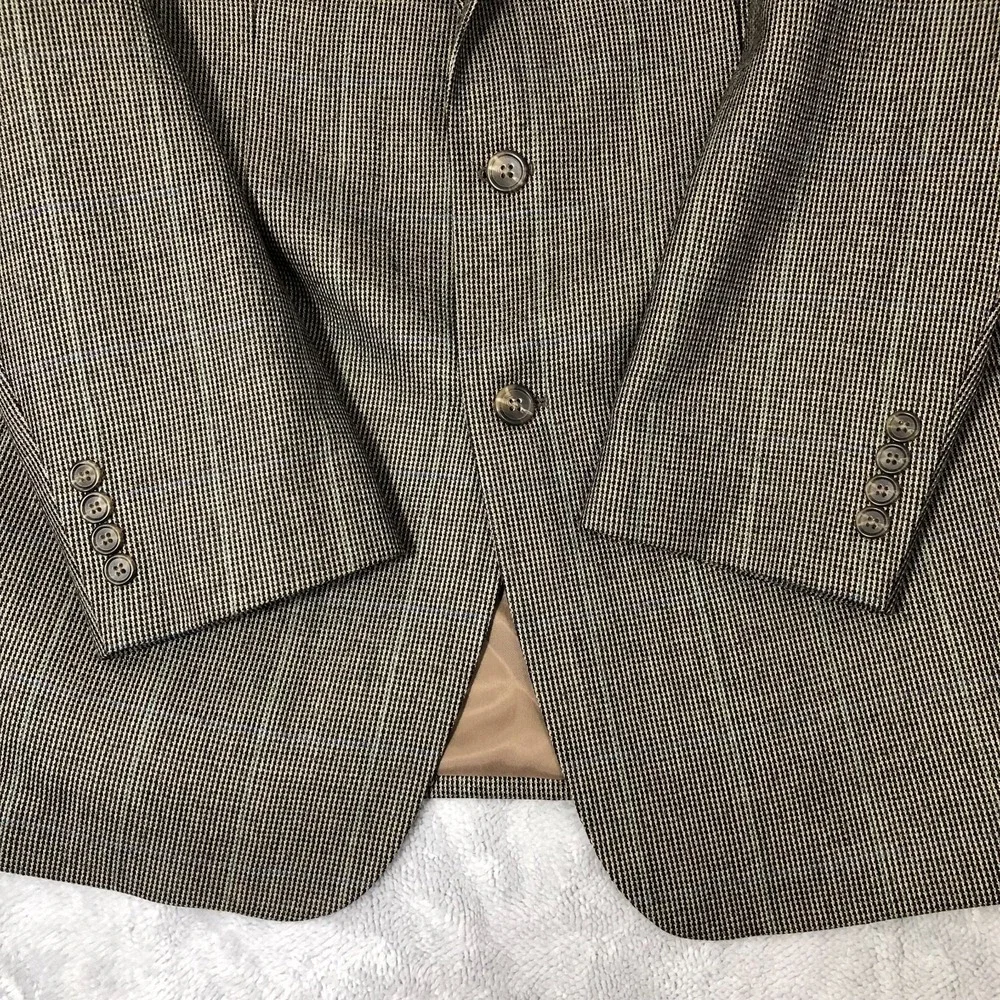 Chaps Blazer Mens 42L Brown Houndstooth Sport Coat Suit Jacket Formal Lambs Wool